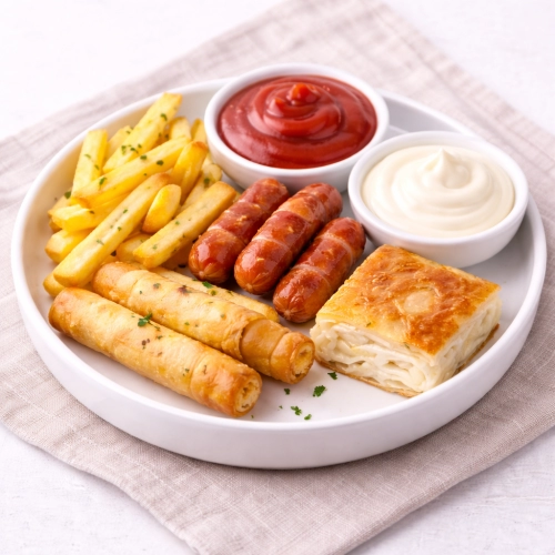 Atıştırmalık Tabağı (Patates Tava- Sosis Tava-Sigara Böreği- Yarım Porsiyon Su Böreği Karışık )